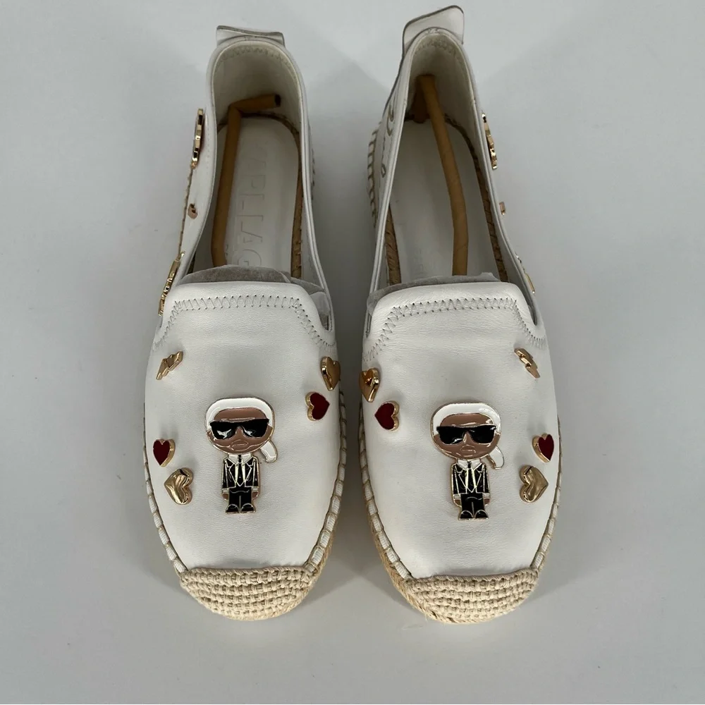 Karl Lagerfeld Michaela Espadrille Flats White Logo - Size 9.5 - Picture 6 of 12